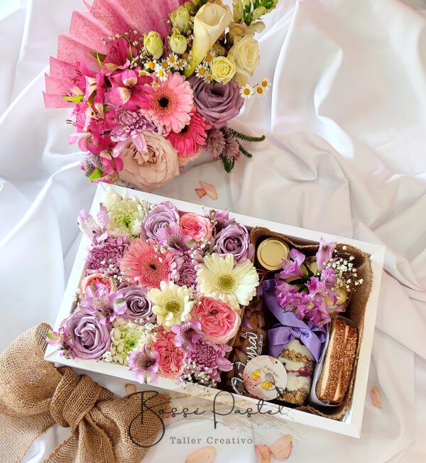 Caja Carton Blanca Floral